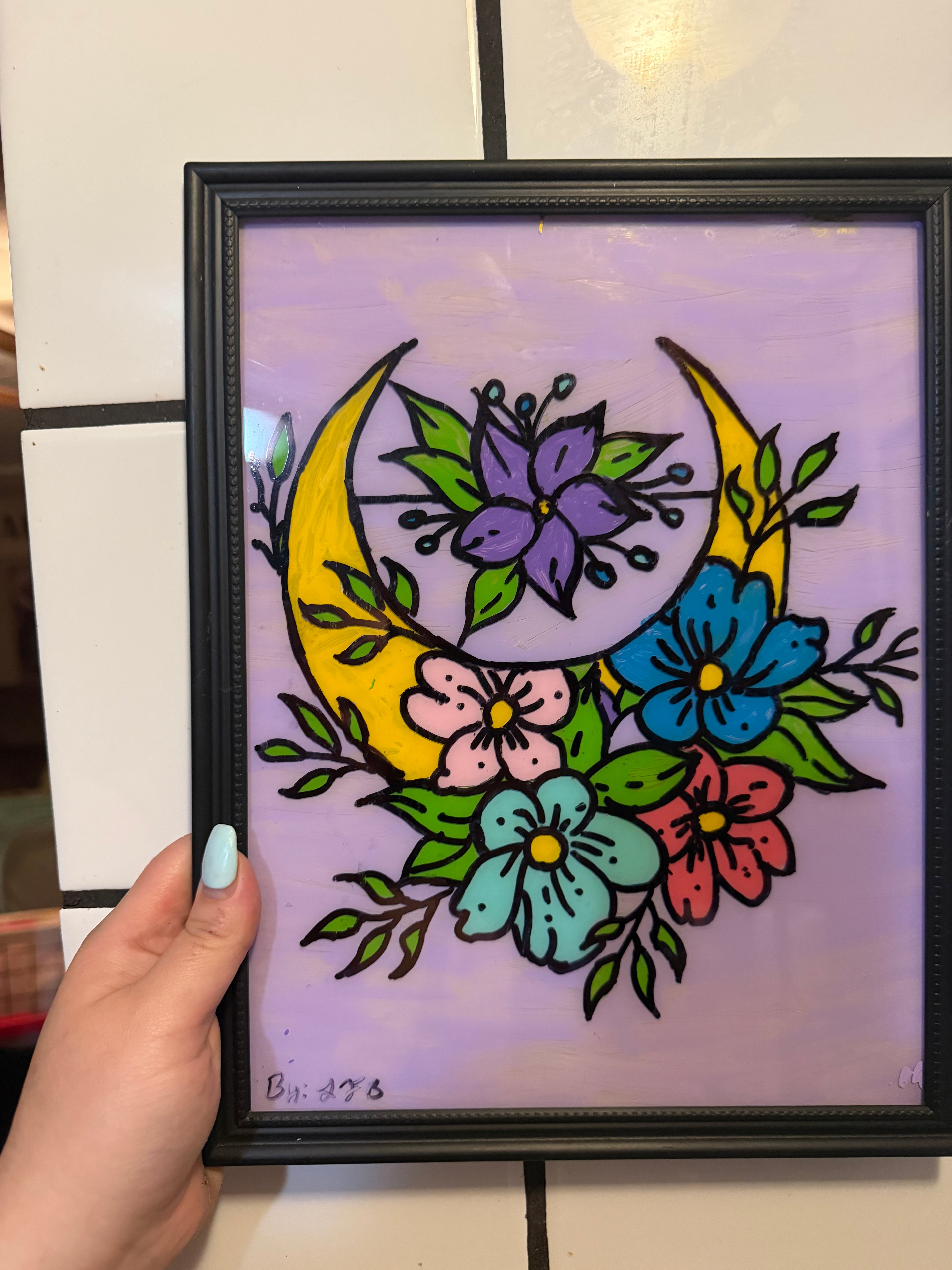 Glass Painting: Floral Moon